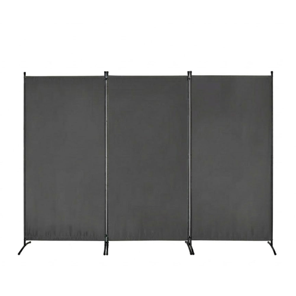 Paravent Pliable Tissu Gris — 3 Panneaux 260×184 cm