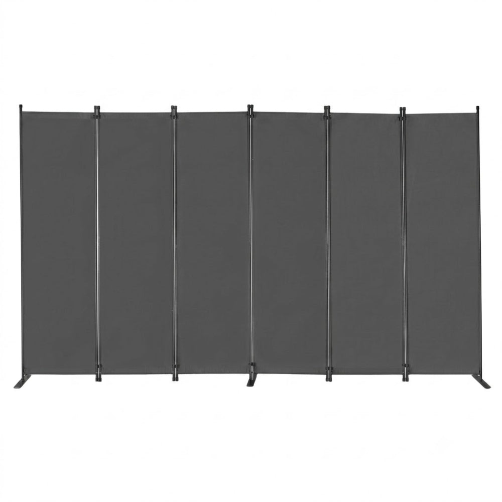 Paravent Pliable Tissu Gris — 6 Panneaux 336×181 cm
