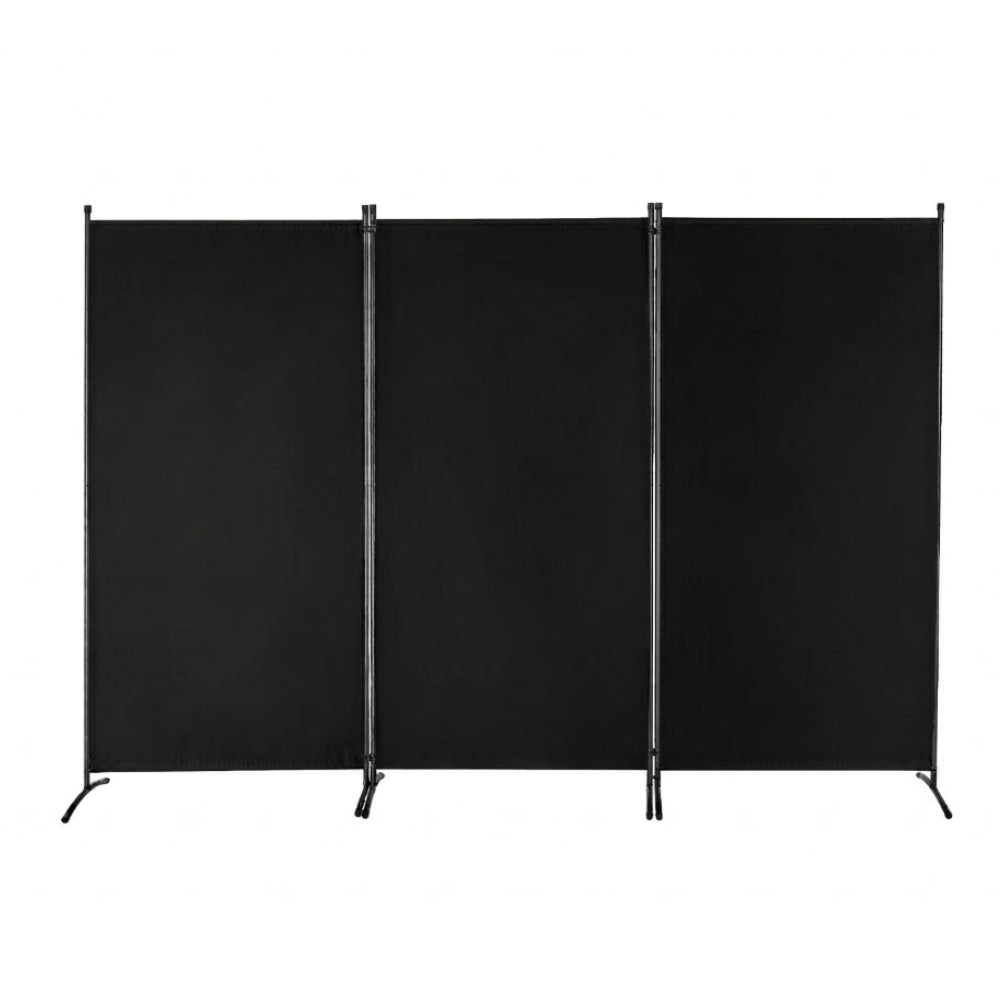 Paravent Pliable Tissu Noir — 3 Panneaux 260×184 cm