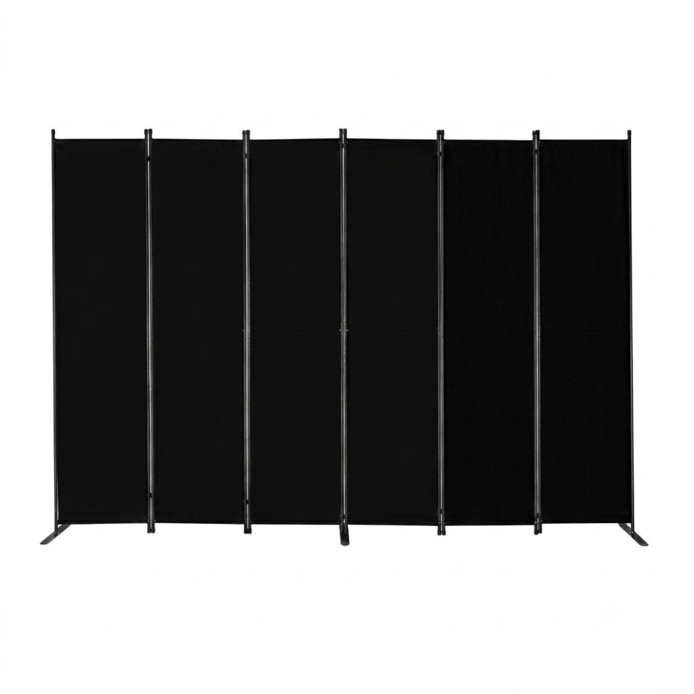 Paravent Pliable Tissu Noir — 6 Panneaux 336×181 cm