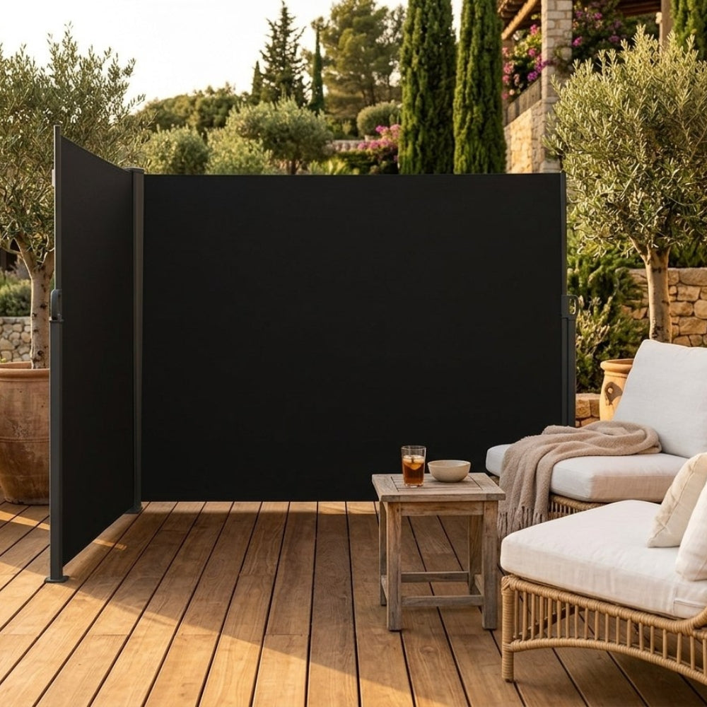Paravent Rétractable Outdoor 6 m × 180 cm — Protection Solaire Anti-UV Gris & Noir