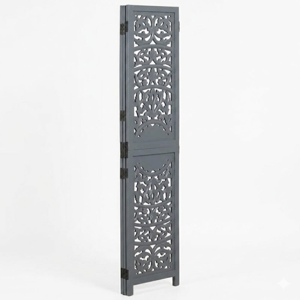 Paravent Sculpté Bois de Manguier Massif — Motif Arabesque Modèle 3