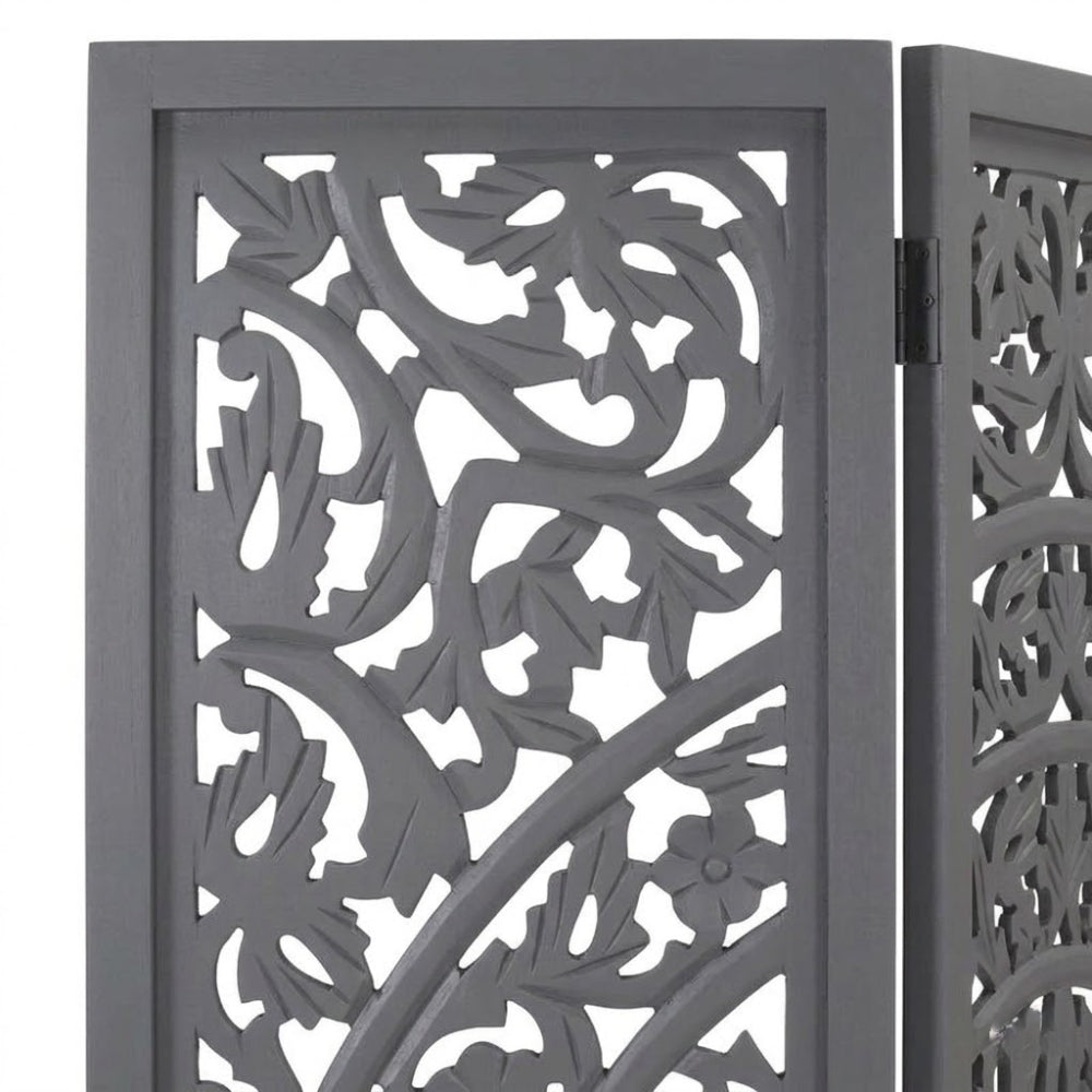 Paravent Sculpté Bois de Manguier Massif — Motif Arabesque Modèle 3