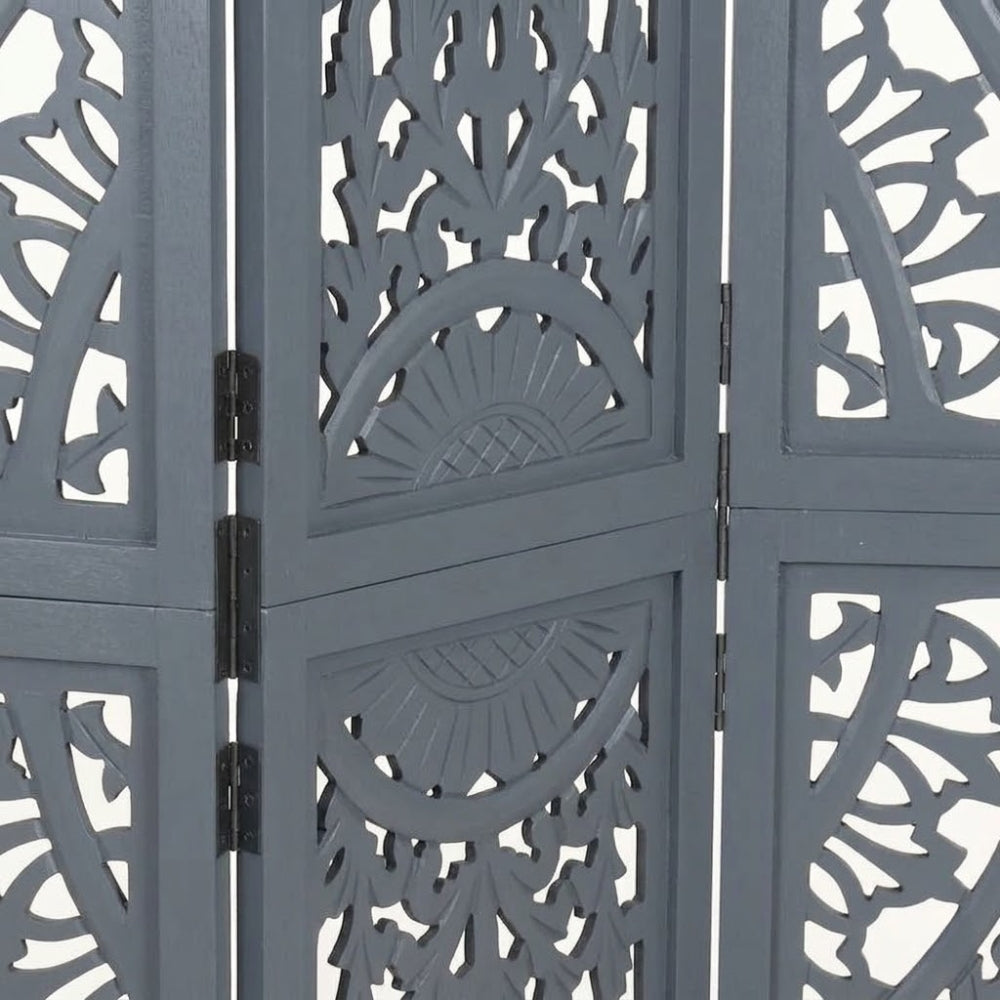 Paravent Sculpté Bois de Manguier Massif — Motif Arabesque Modèle 3