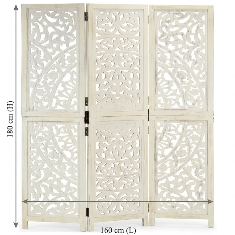 Paravent Sculpté en Bois de Manguier Massif — Motifs Artisanaux