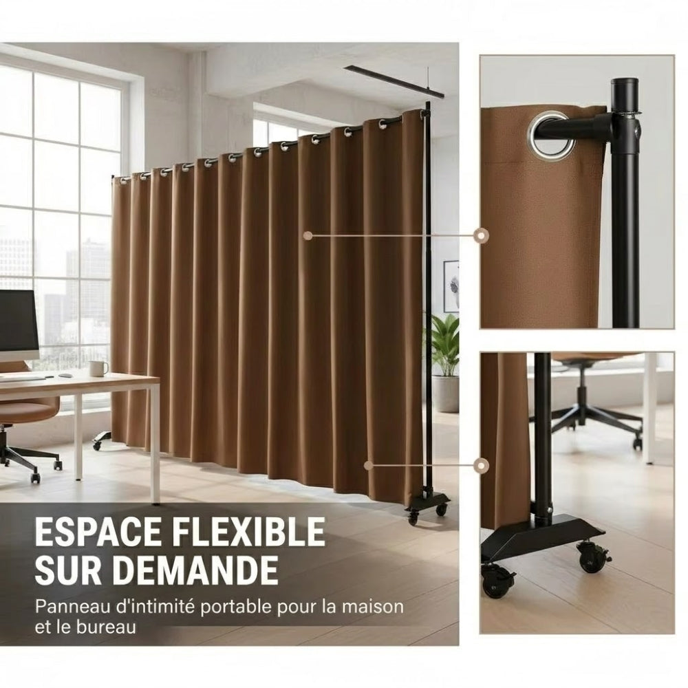 Paravent Tissu Mobile sur Roulettes — Cloison Portable Intérieur Freestanding