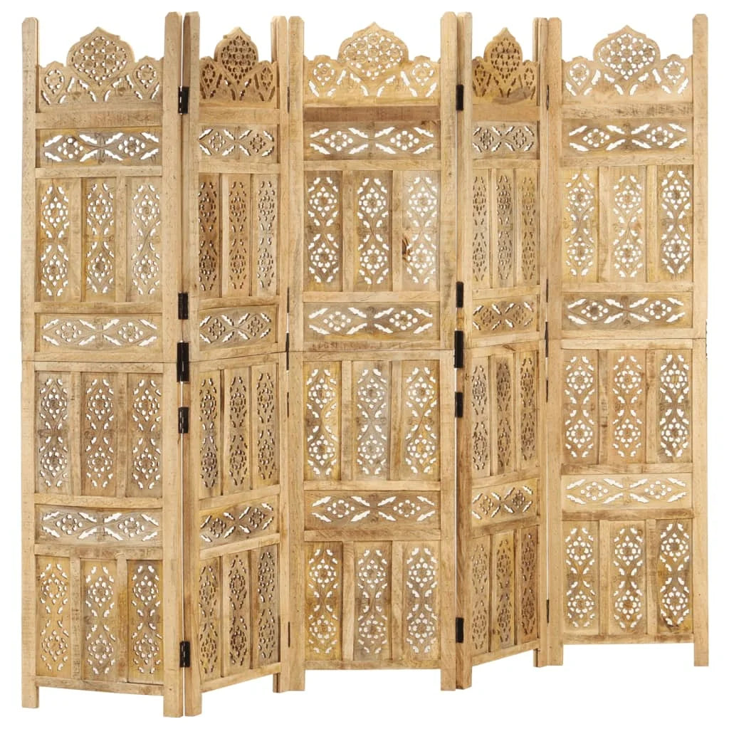 Paravent 5 Panneaux Bois de Manguier 200 × 165 cm — Cloison Exotique & Durable