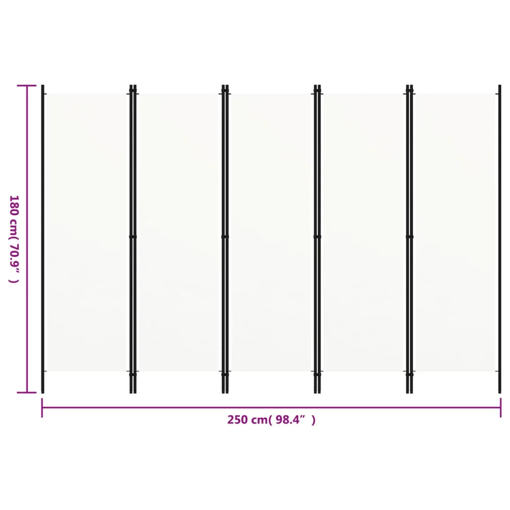 Paravent 5 Panneaux Tissu Blanc — Cloison Légère 250 × 180 cm