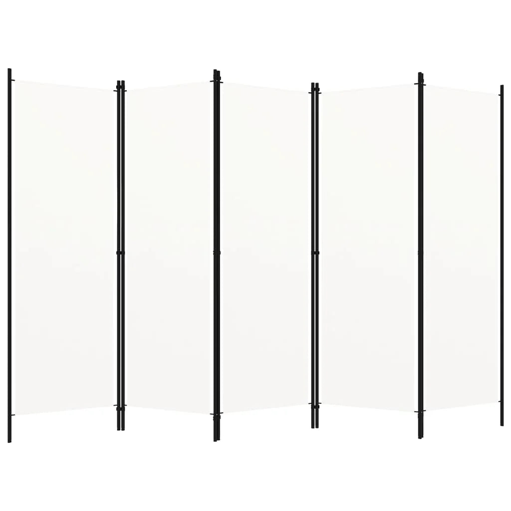 Paravent 5 Panneaux Tissu Blanc — Cloison Légère 250 × 180 cm