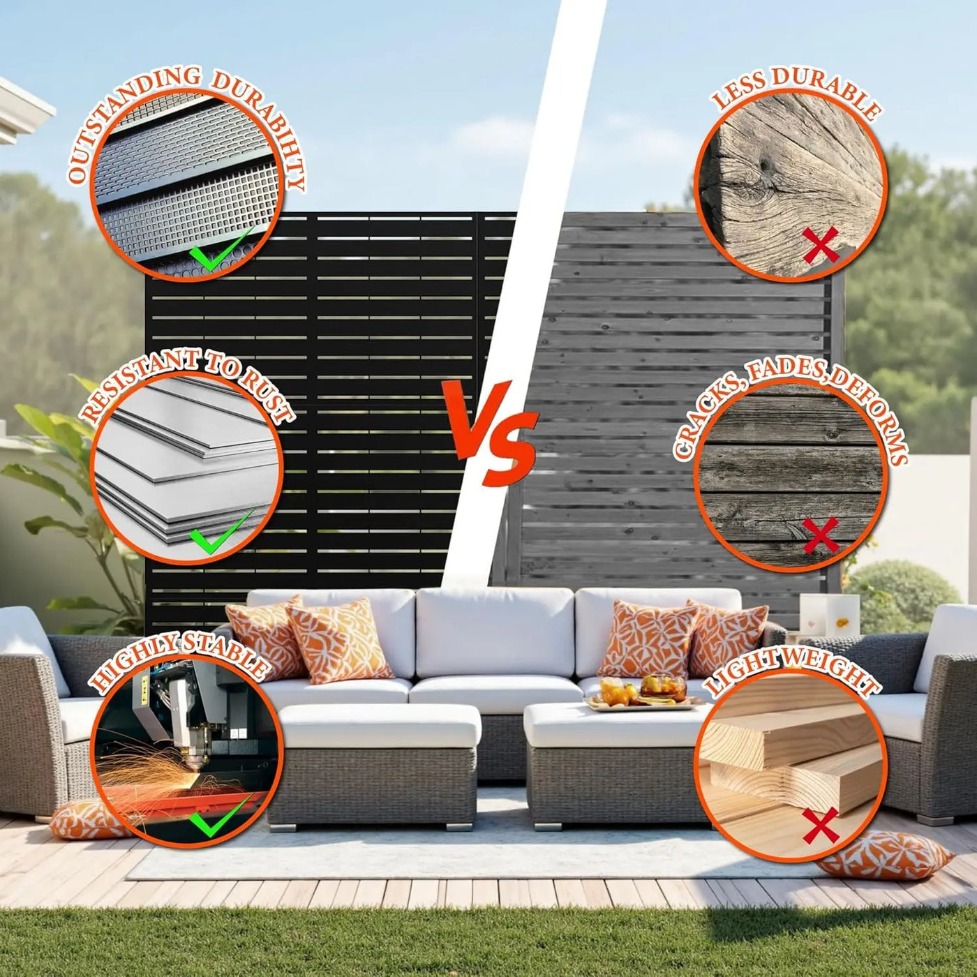 Panneau Brise-Vue Extérieur Décoratif — Clôture Jardin & Patio 120 × 183 cm