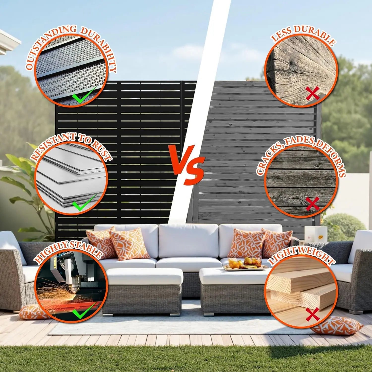 Panneau Brise-Vue Extérieur Décoratif — Clôture Jardin & Patio 120 × 183 cm