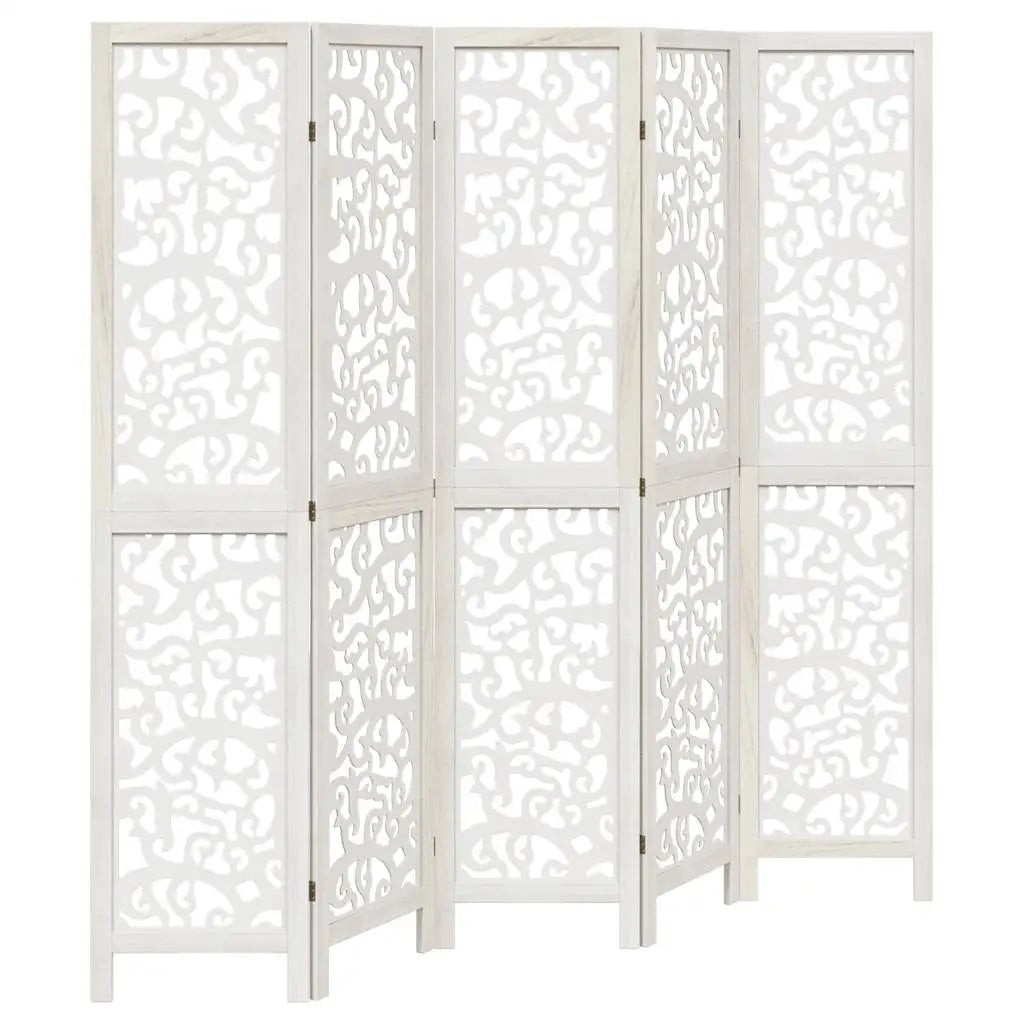 Paravent 5 Panneaux Bois Paulownia Blanc — Disponible en 4 Hauteurs