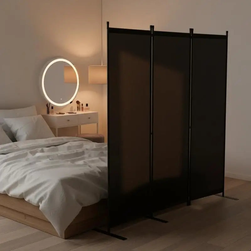 Paravent 4 Panneaux Tissu Noir — Séparateur Design 228 × 172 cm