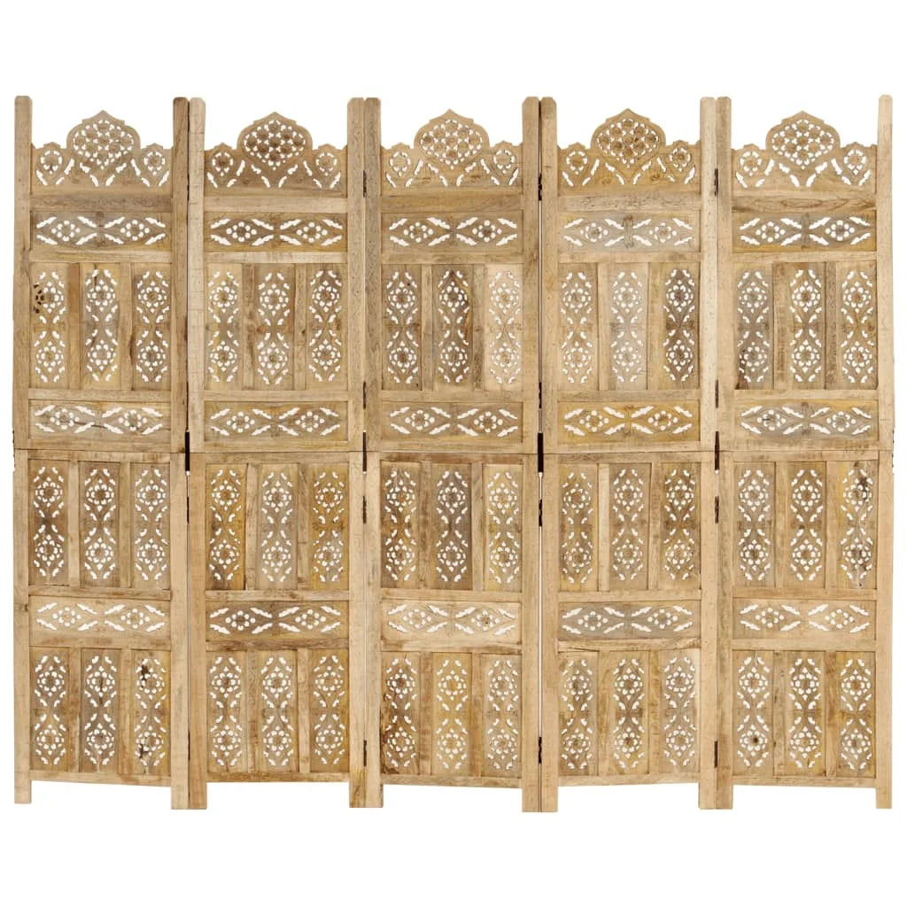 Paravent 5 Panneaux Bois de Manguier 200 × 165 cm — Cloison Exotique & Durable
