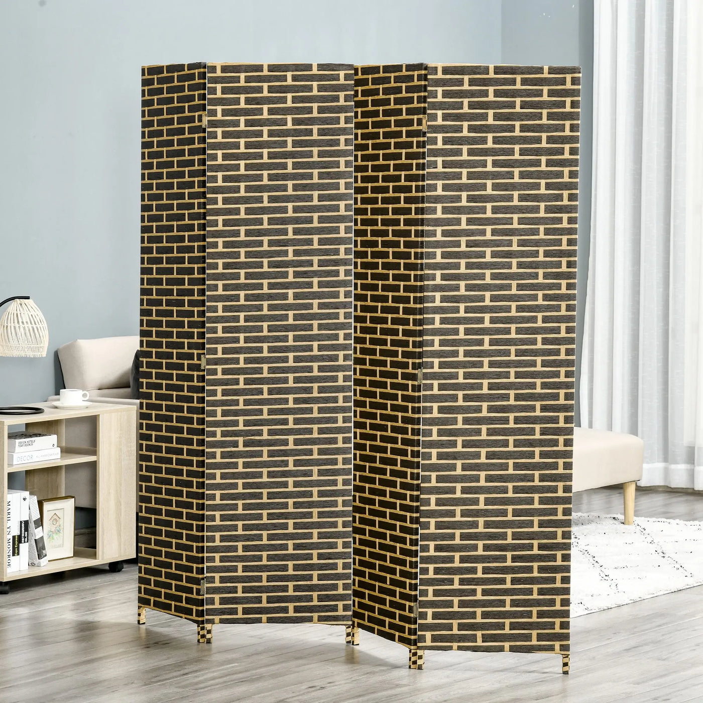 Paravent 4 Panneaux Papier & Bois de Peuplier — Style Japonais 180 × 180 cm