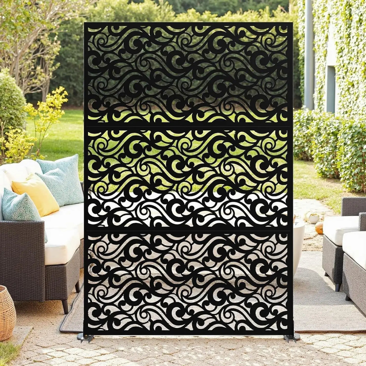 Paravent Métal Extérieur 183 cm — Motif Nuages Noir, Autoportant, Balcon & Terrasse