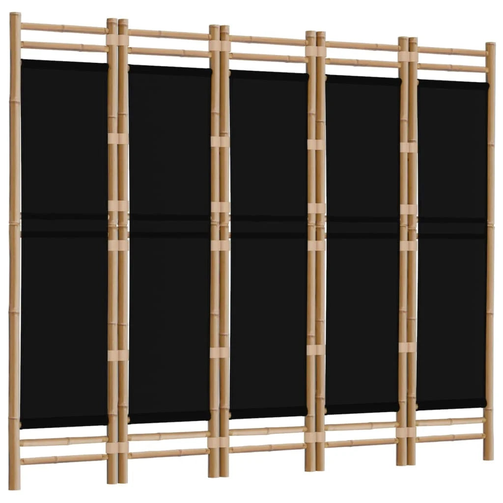 Paravent 5 Panneaux Bambou & Toile — Séparateur Naturel 200 cm