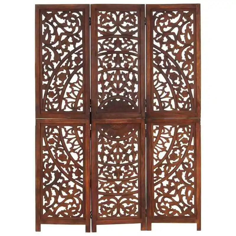 Paravent Sculpté Bois de Manguier Massif — Motif Arabesque Modèle 2