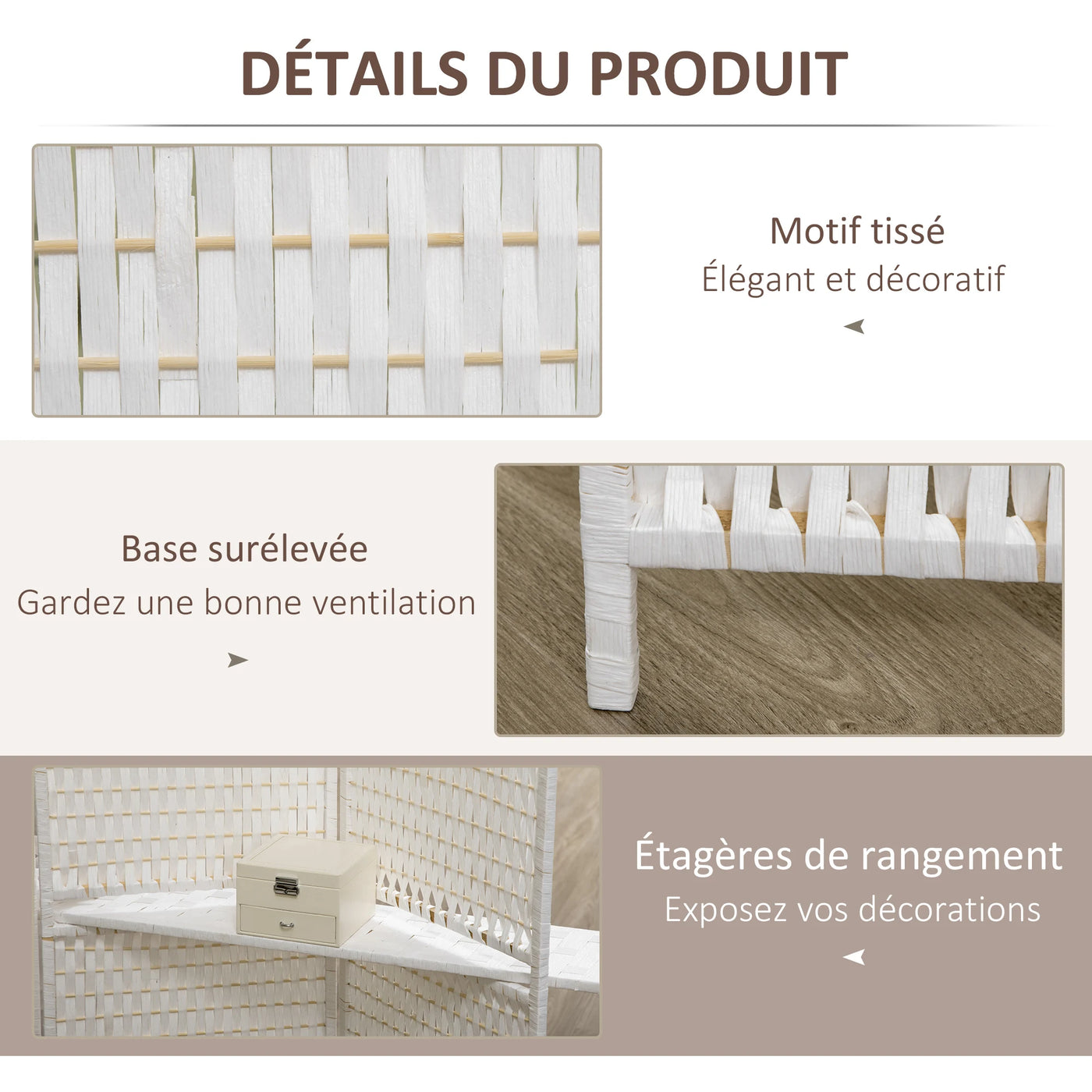 Paravent 4 Panneaux avec Étagères — Cloison Décorative & Rangement Autoportant