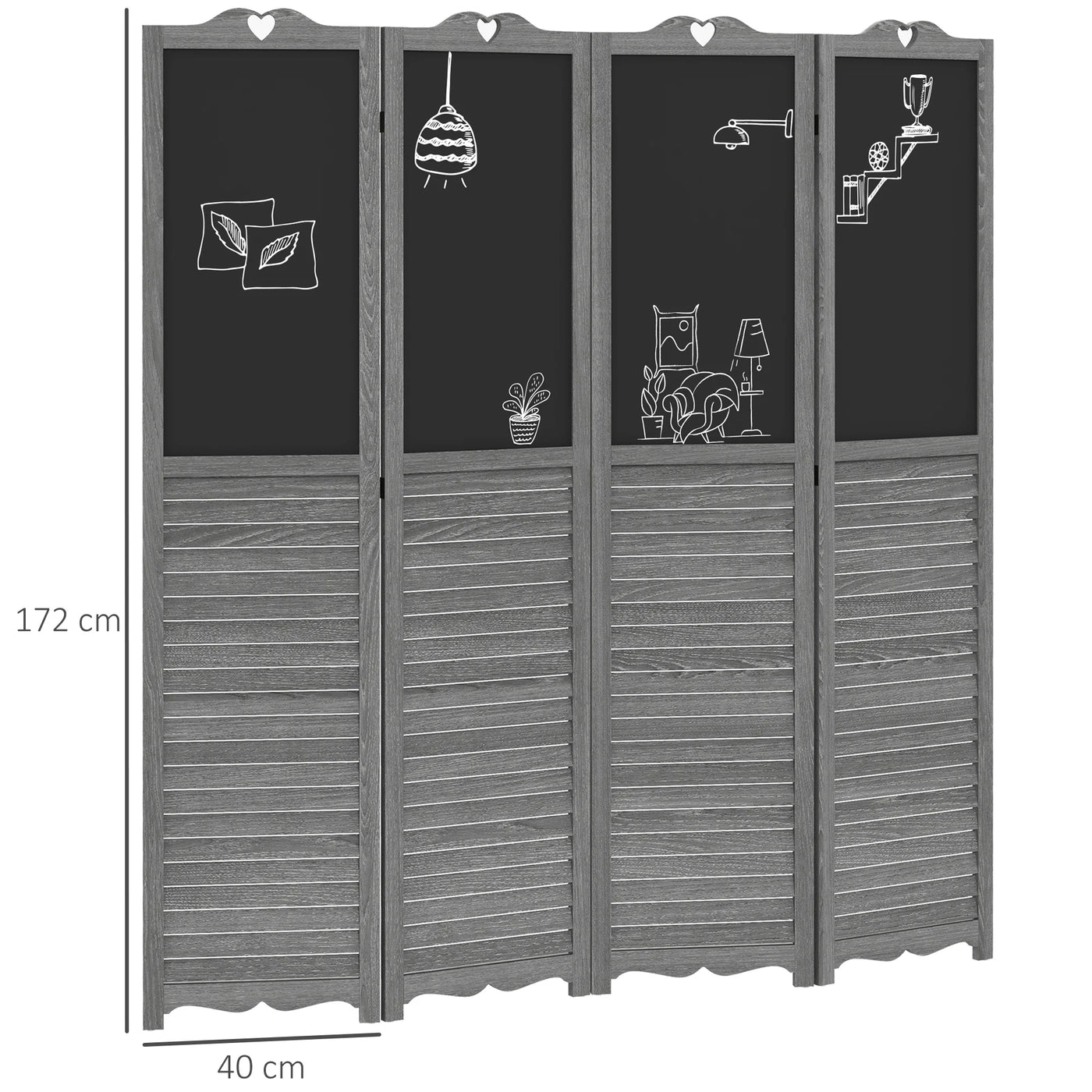 Paravent 4 Panneaux Bois avec Tableaux Noirs Intégrés — Déco & Organisation 162 × 172 cm