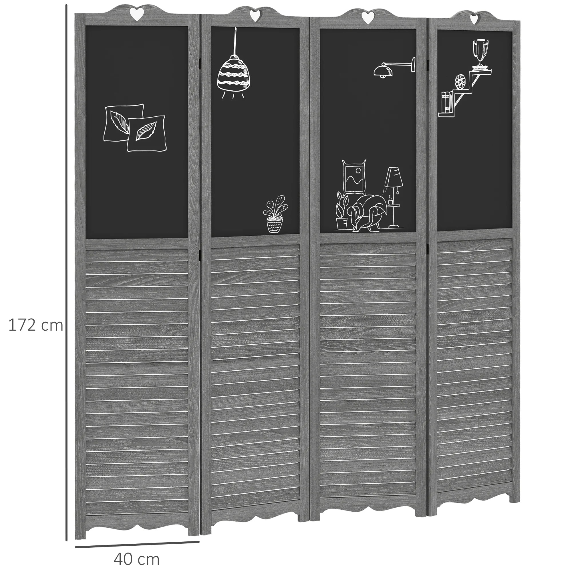 Paravent 4 Panneaux Bois avec Tableaux Noirs Intégrés — Déco & Organisation 162 × 172 cm