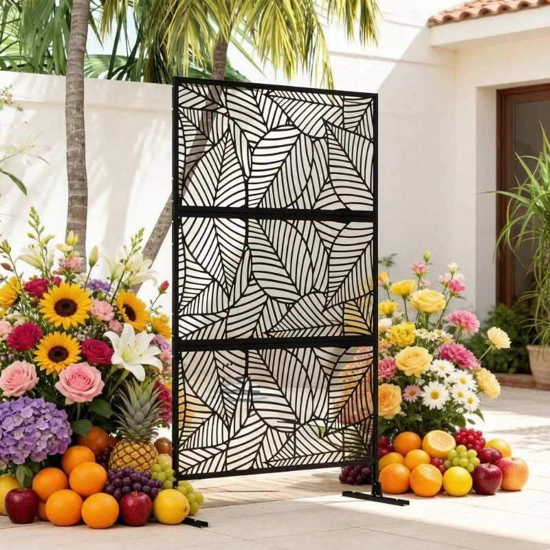 Panneau Brise-Vue Extérieur Noir — Motif Feuillage, Treillis Plantes Grimpantes