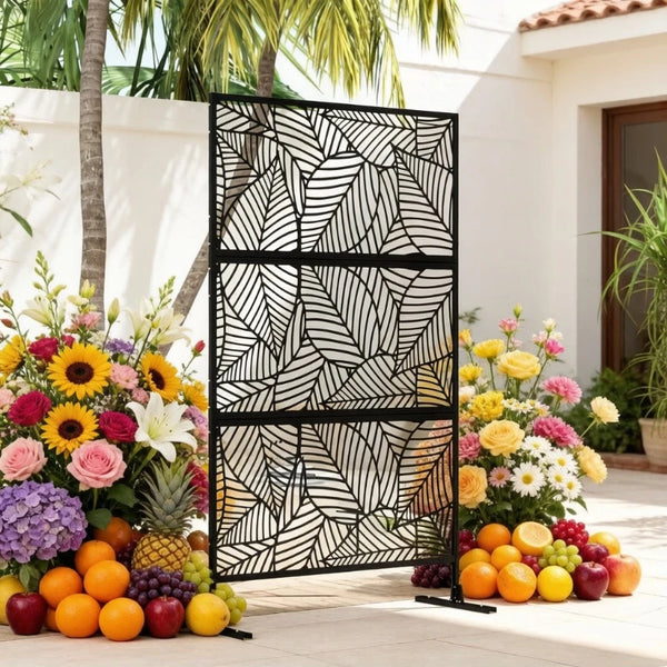Panneau Brise-Vue Extérieur Noir — Motif Feuillage, Treillis Plantes Grimpantes