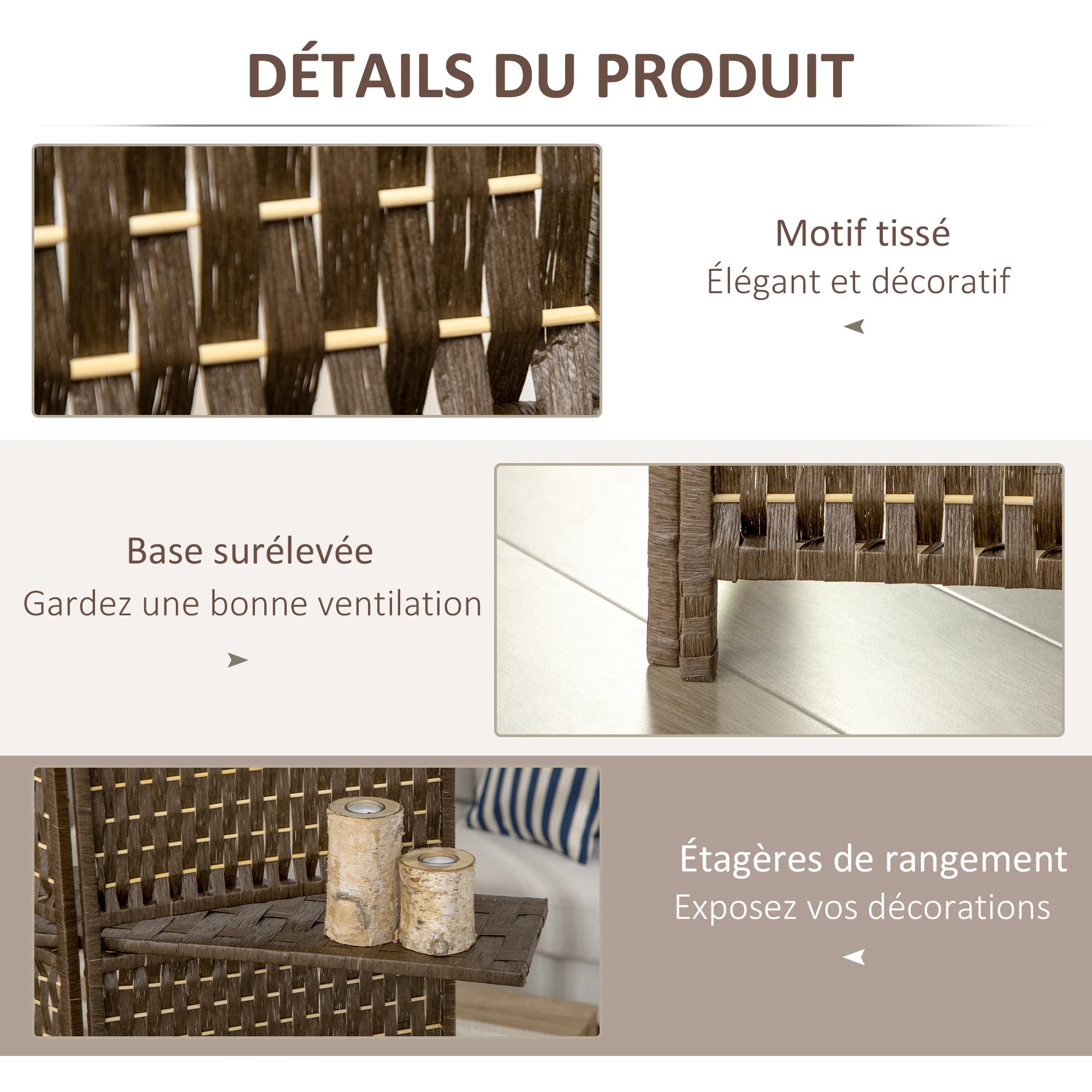 Paravent 4 Panneaux Bambou avec 2 Étagères — Rangement & Séparation