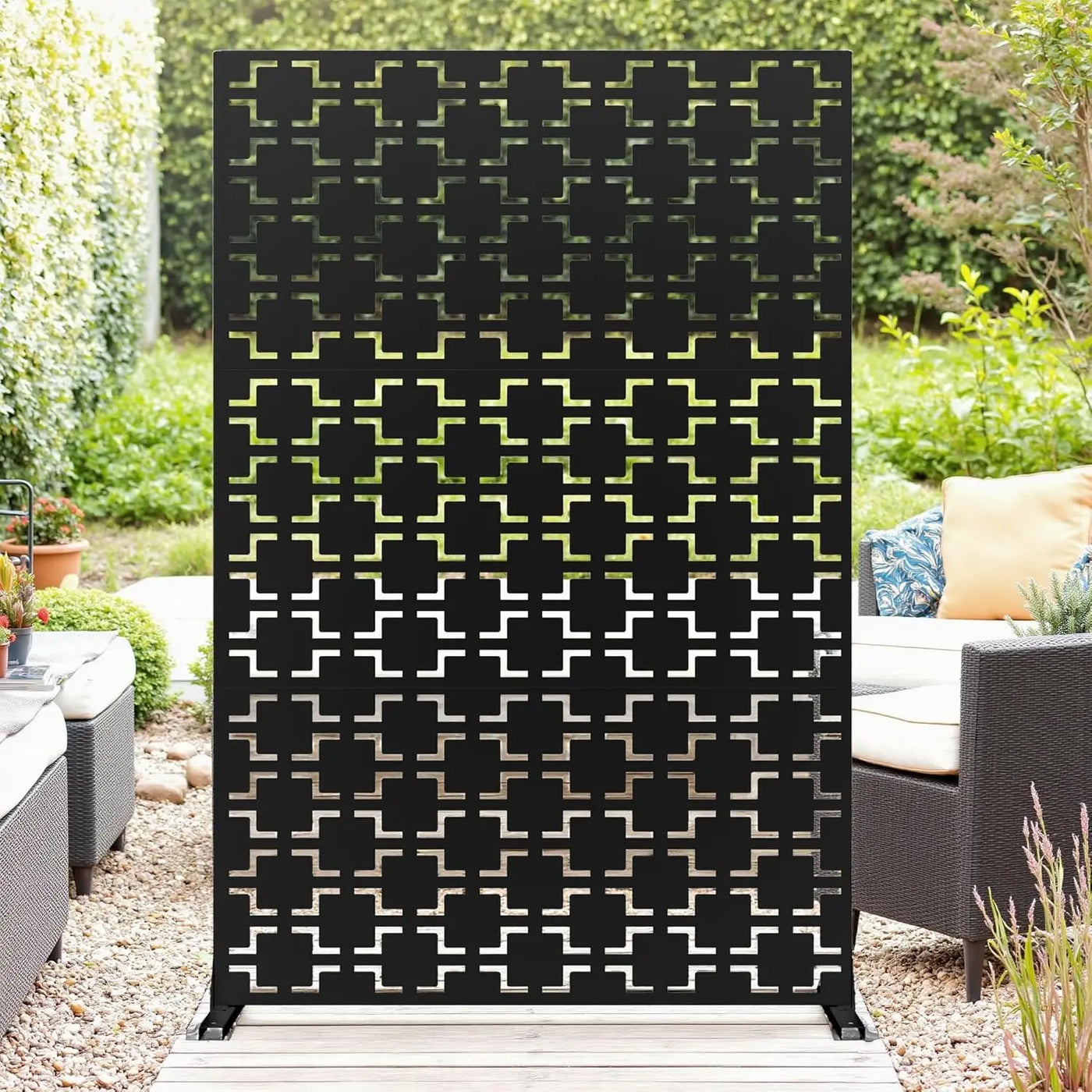 Panneau Décoratif Jardin Noir Motif D avec Socle 120×183 cm