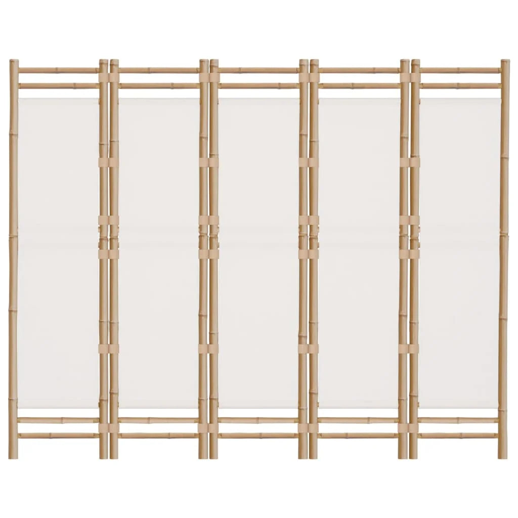 Paravent 5 Panneaux Bambou & Toile — Cloison Légère 200 cm