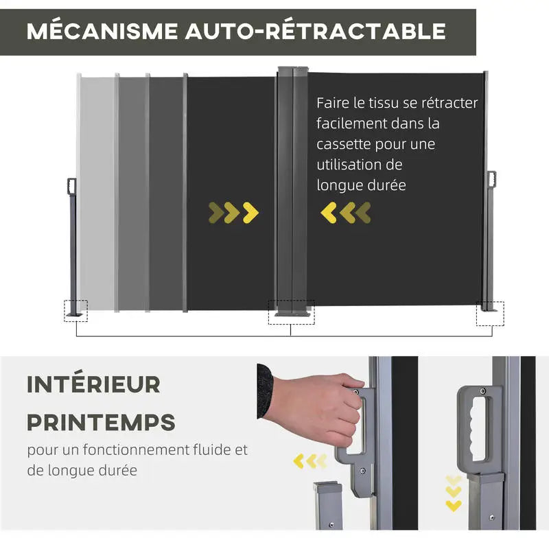 Paravent Rétractable Outdoor 6 m × 180 cm — Protection Solaire Anti-UV Gris & Noir
