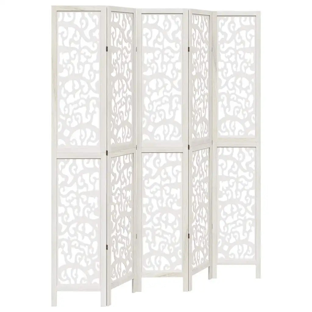 Paravent 5 Panneaux Bois Paulownia Blanc — Disponible en 4 Hauteurs