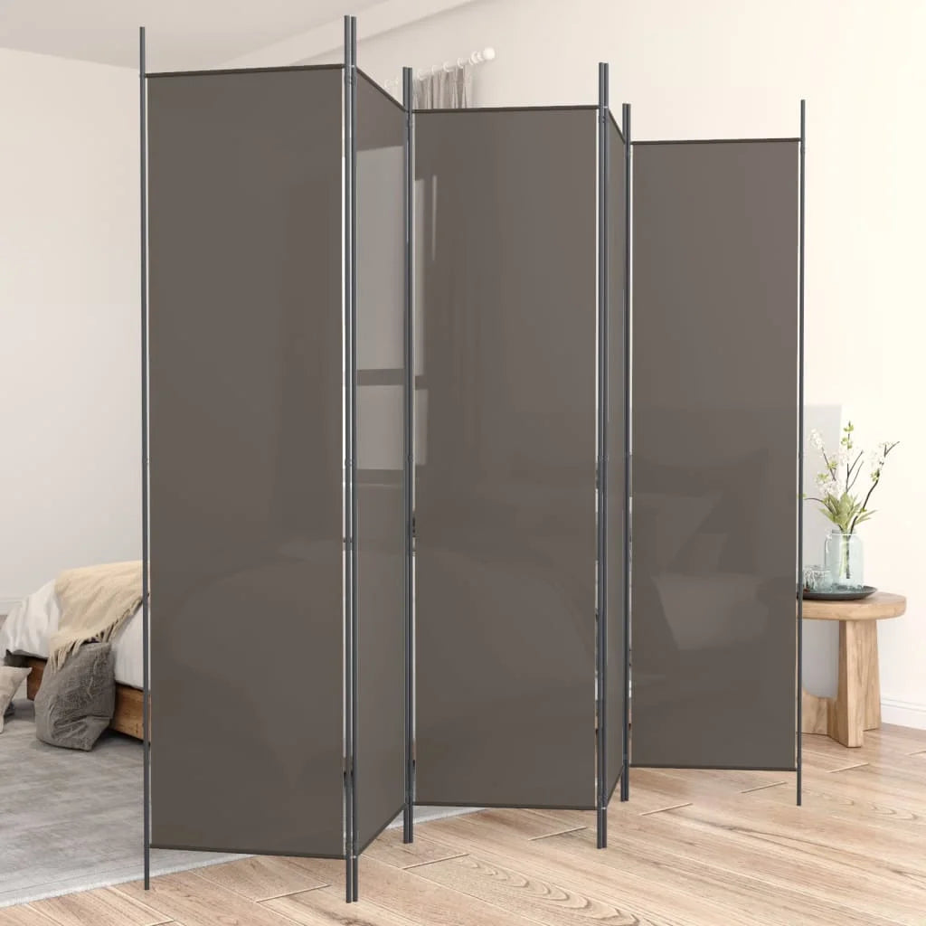 Paravent 5 Panneaux Tissu Anthracite — Grande Cloison 250 × 200 cm