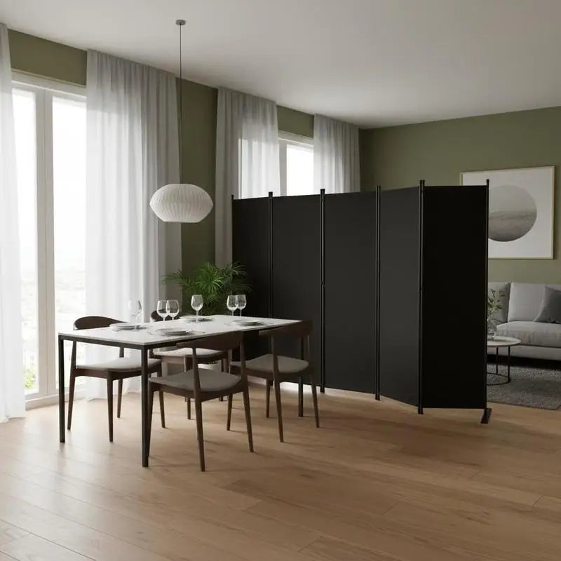 Paravent 4 Panneaux Tissu Noir — Séparateur Design 228 × 172 cm