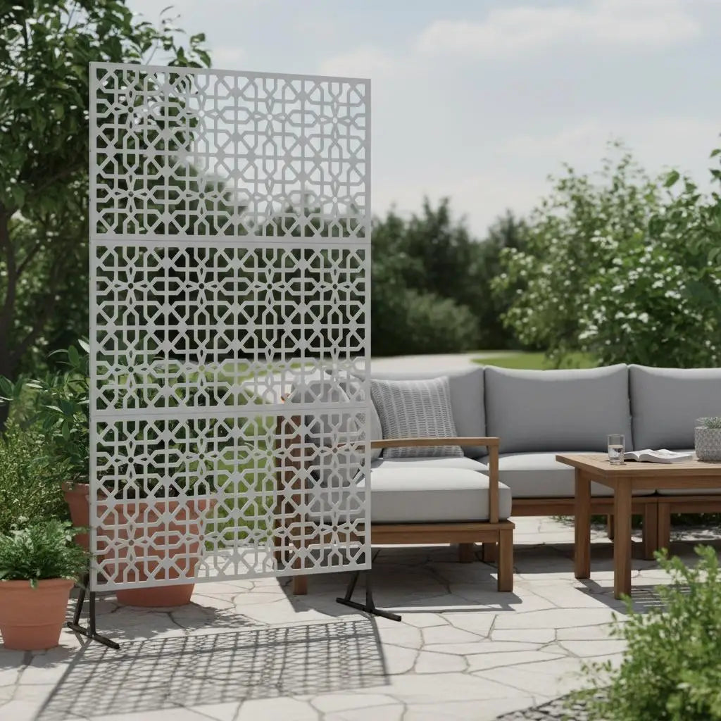 Paravent Métal Acier Gris — Cloison Design 3 Panneaux 180 cm