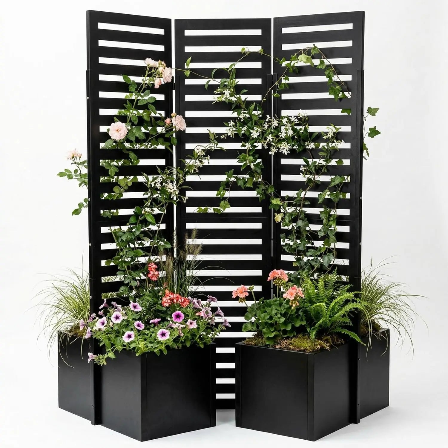 Paravent Extérieur 3 Panneaux Métal avec Jardinières Intégrées — Brise-Vue Terrasse & Jardin