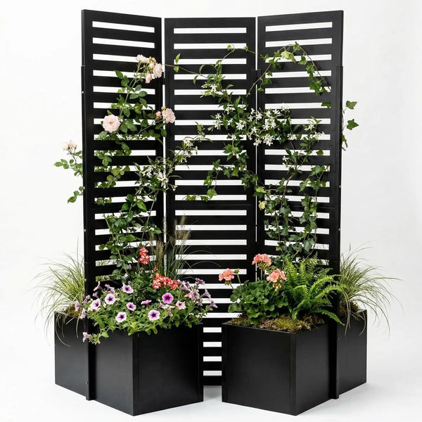 Paravent Extérieur 3 Panneaux Métal avec Jardinières Intégrées — Brise-Vue Terrasse & Jardin