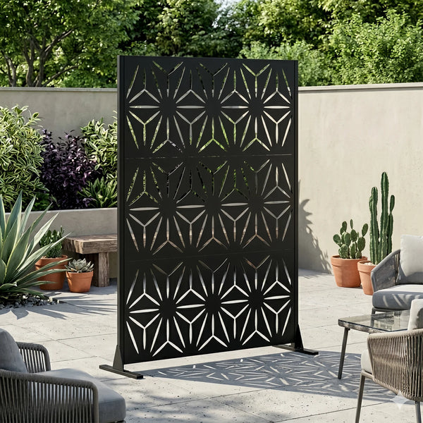 Paravent Métal Outdoor Autoportant Noir — Clôture Décorative Modulable Extérieur