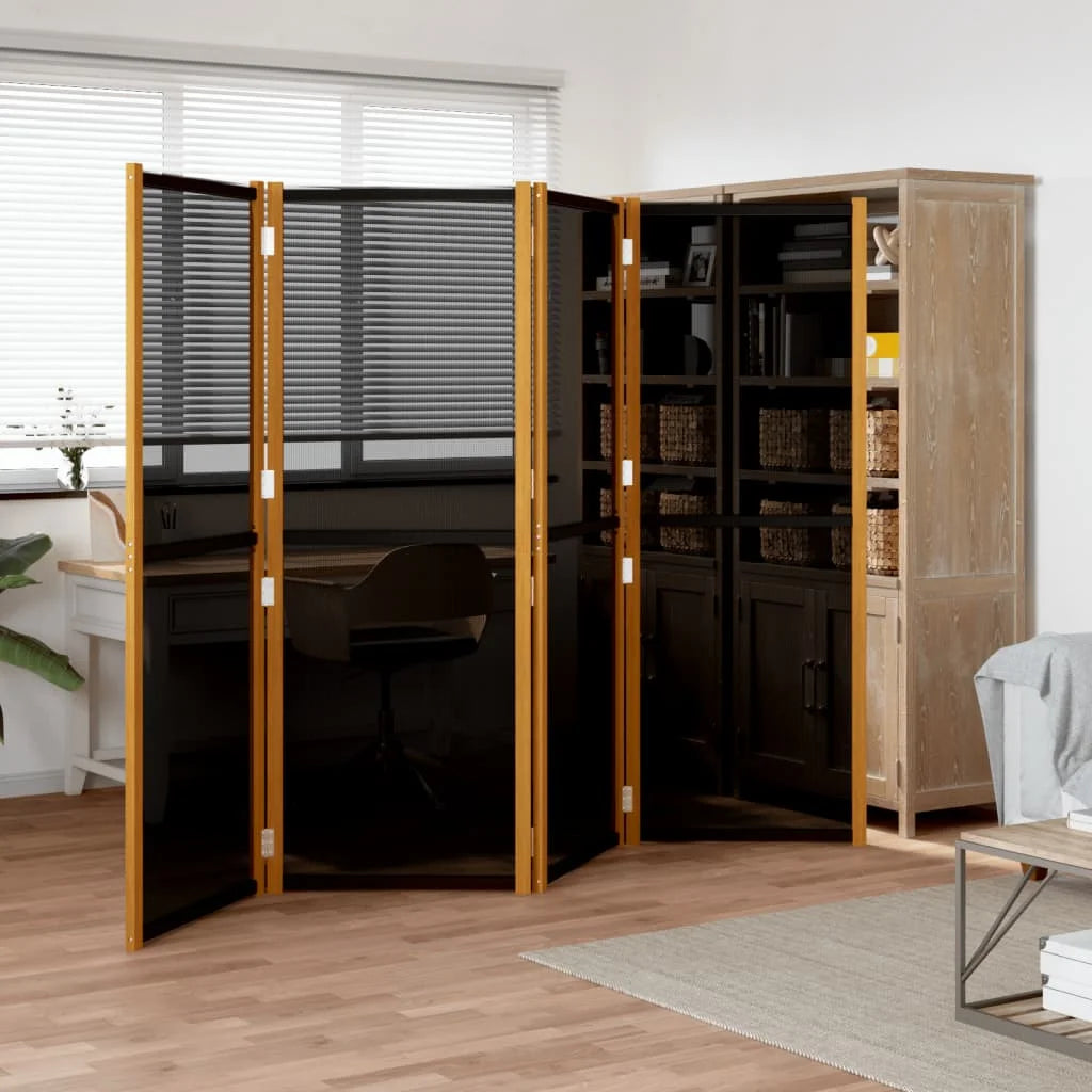 Paravent 4 Panneaux Bois Paulownia Noir — Cloison Contemporaine 280 × 180 cm