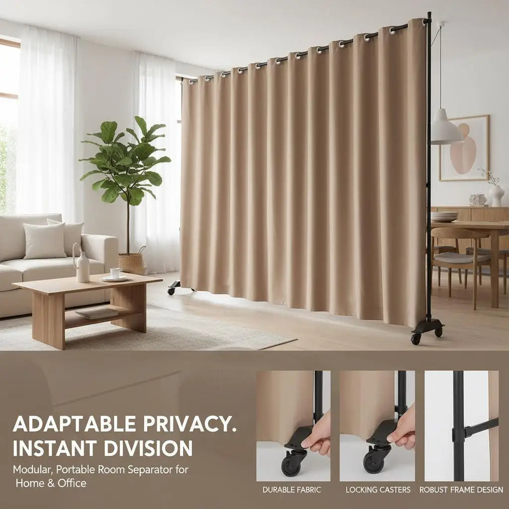 Paravent Tissu Mobile sur Roulettes — Cloison Portable Intérieur Freestanding