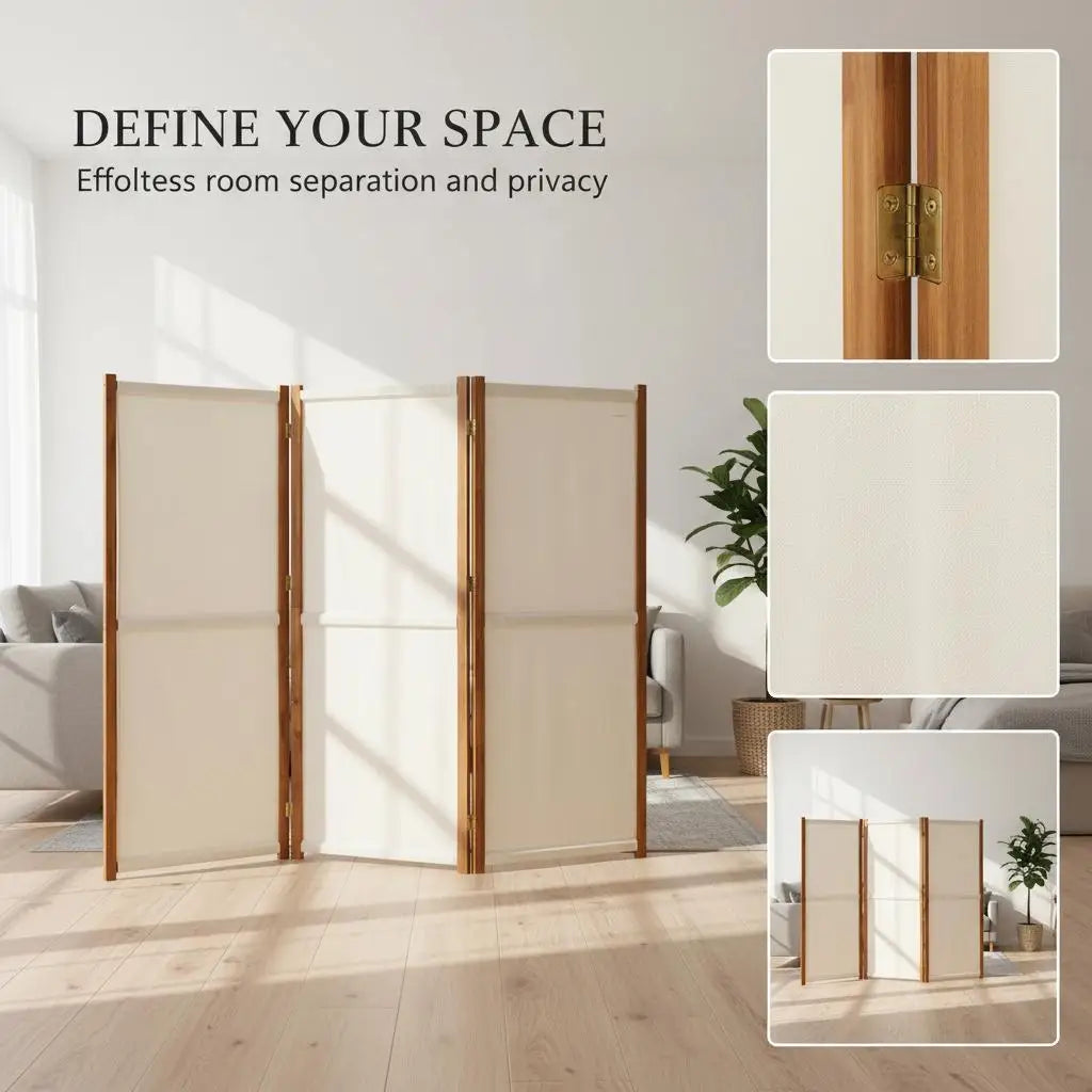Paravent 3 Panneaux Crème & Blanc 210 × 180 cm — Cloison Légère Premium