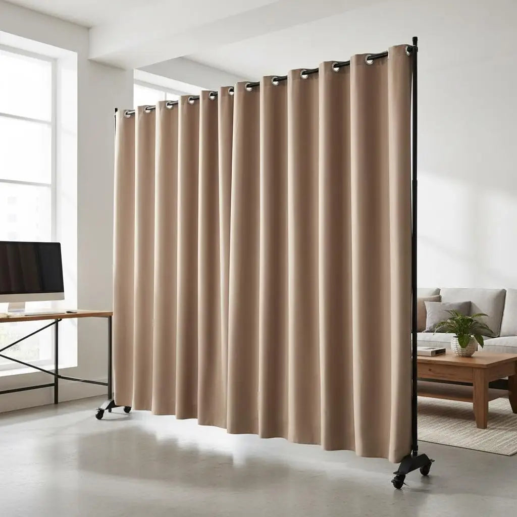 Paravent Tissu Mobile sur Roulettes — Cloison Portable Intérieur Freestanding
