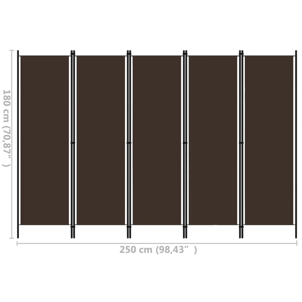 Paravent 5 Panneaux Tissu Brun — Séparateur de Pièce 250 × 180 cm