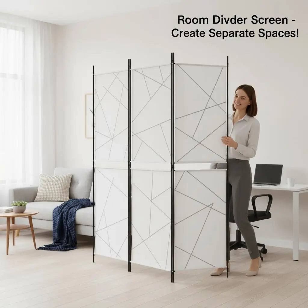 Paravent 3 Panneaux Tissu Blanc 150 × 180 cm — Cloison Bureau & Chambre