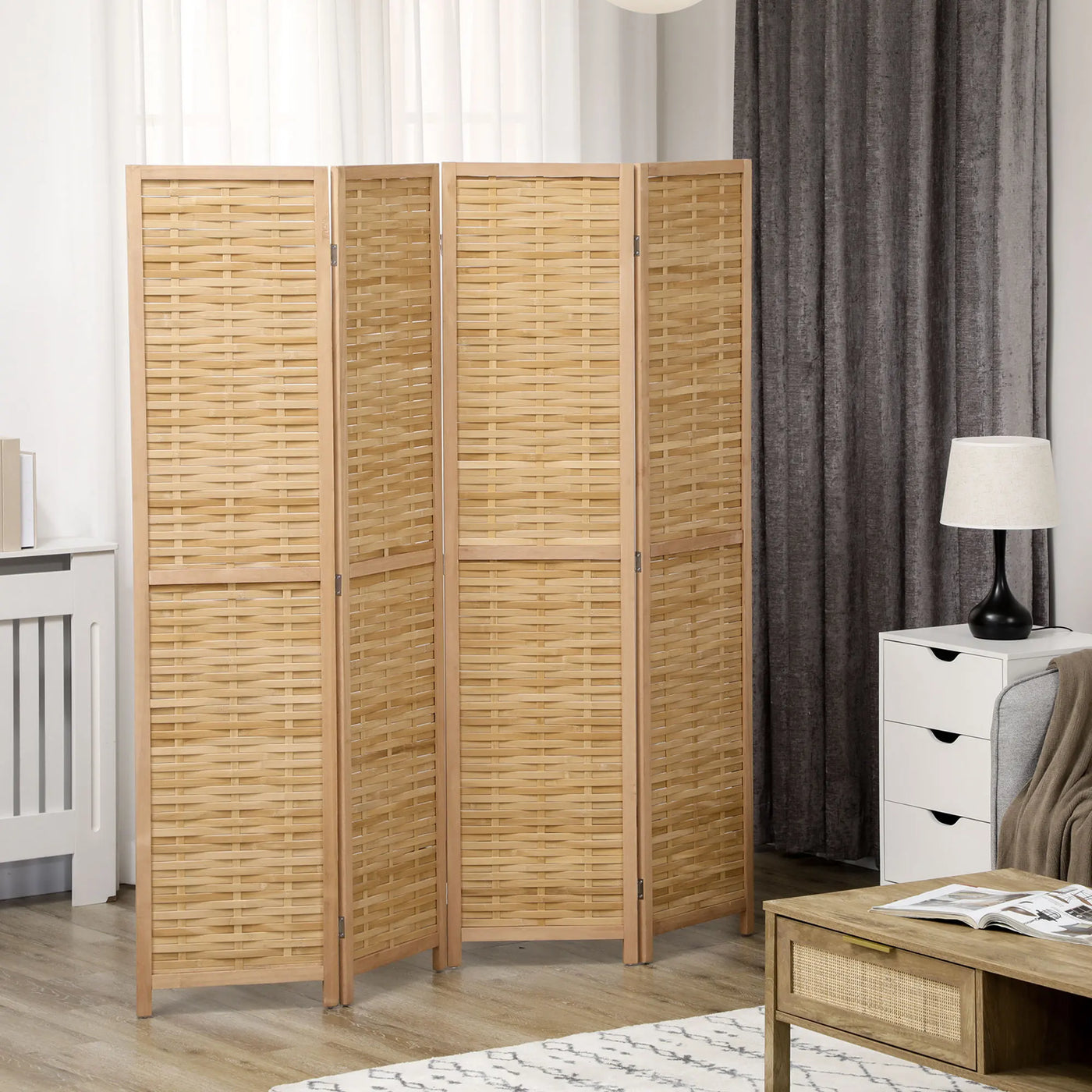 Paravent 4 Panneaux Bambou — Cloison Naturelle Légère 160 × 170 cm