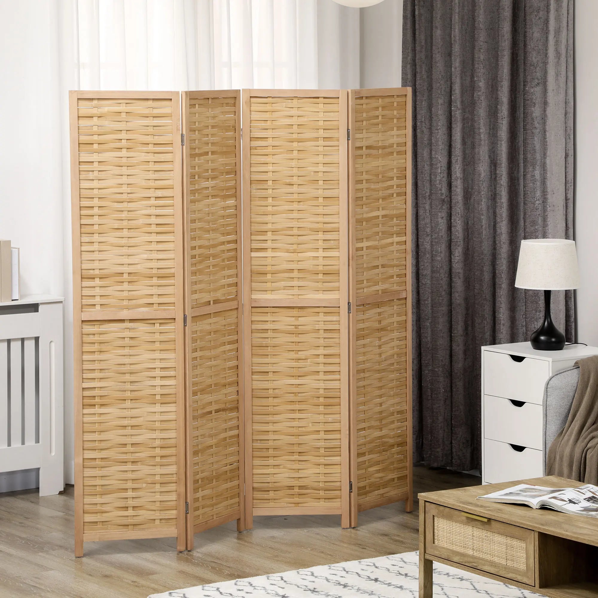 Paravent 4 Panneaux Bambou — Cloison Naturelle Légère 160 × 170 cm