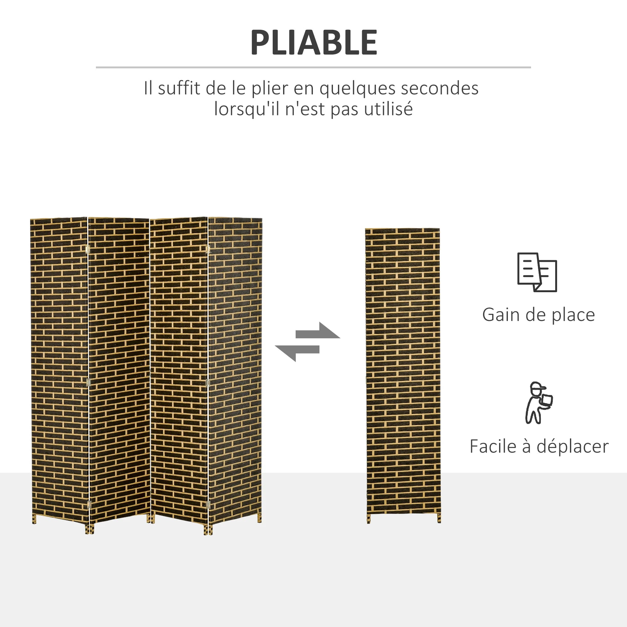 Paravent 4 Panneaux Papier & Bois de Peuplier — Style Japonais 180 × 180 cm