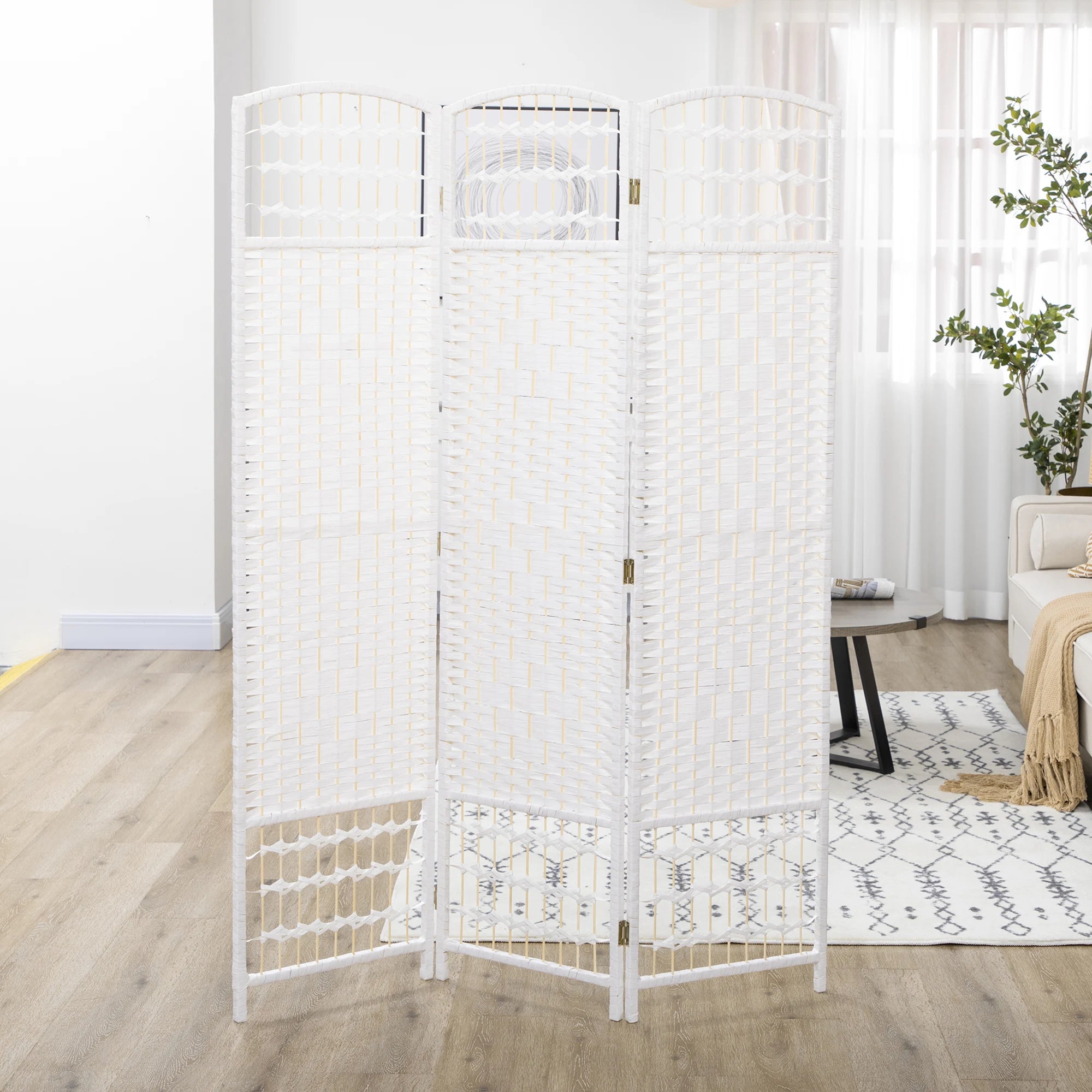 Paravent 3 Panneaux Blanc — Cloison Légère Chambre & Salon 120 × 170 cm