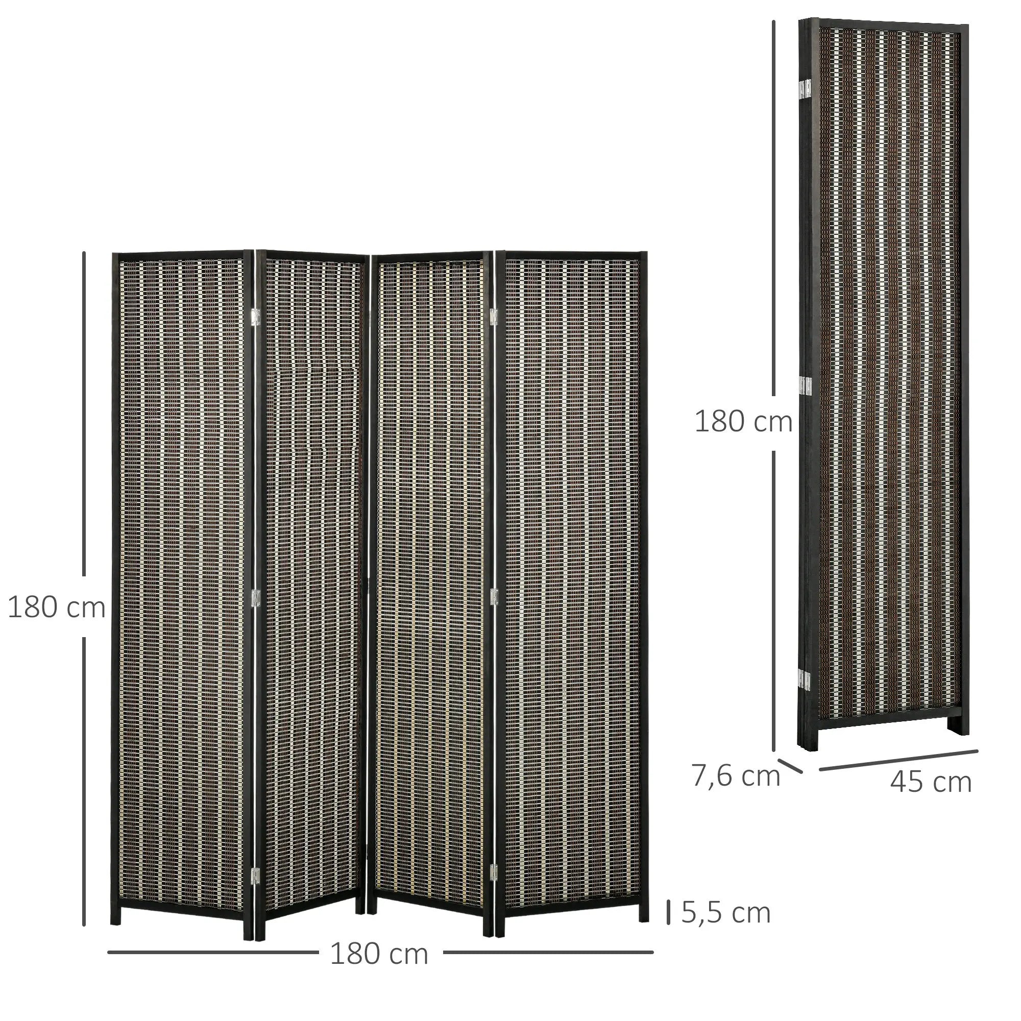 Paravent 4 Panneaux en Bambou — Grand Format Carré 180 × 180 cm