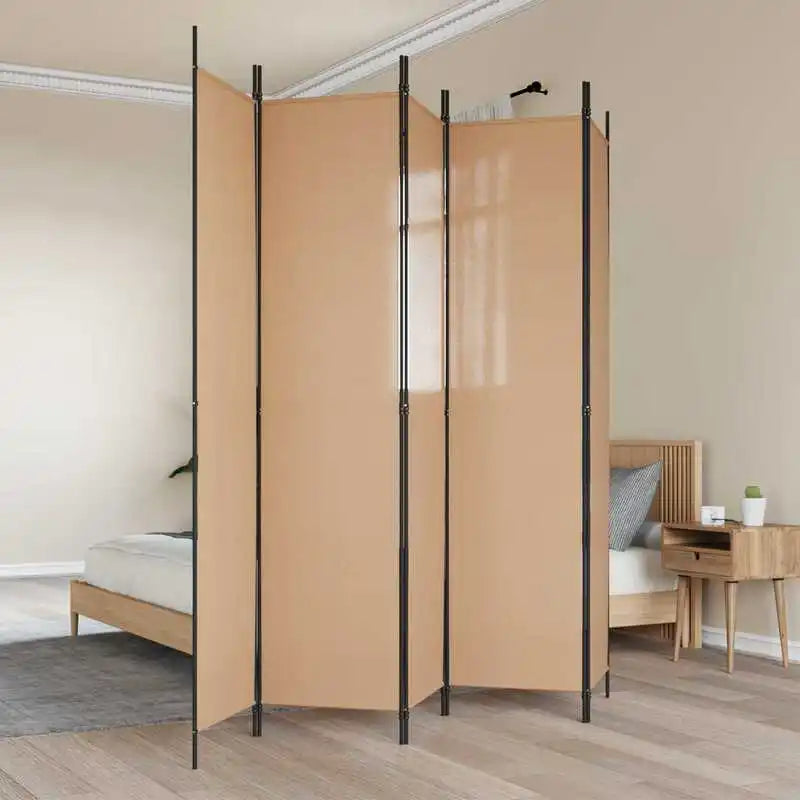 Paravent 5 Panneaux Tissu Beige — Grand Format 250 × 220 cm